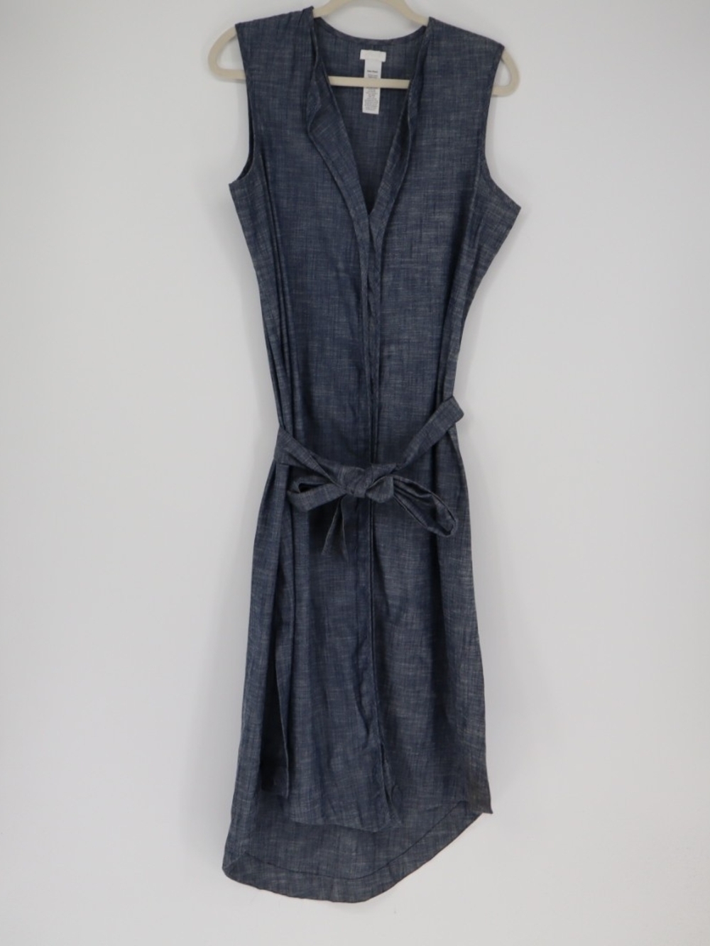 Ajaie Alaie Woman's Sleeveless Chambray Belted Midi Dress Size Large Blue